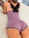 Delicate Butterfly Appliques Lace Romper - Chic Sleeveless Frill Trim Jumpsuit - Elegant Womens Contrast Clothing for Stylish Versatility