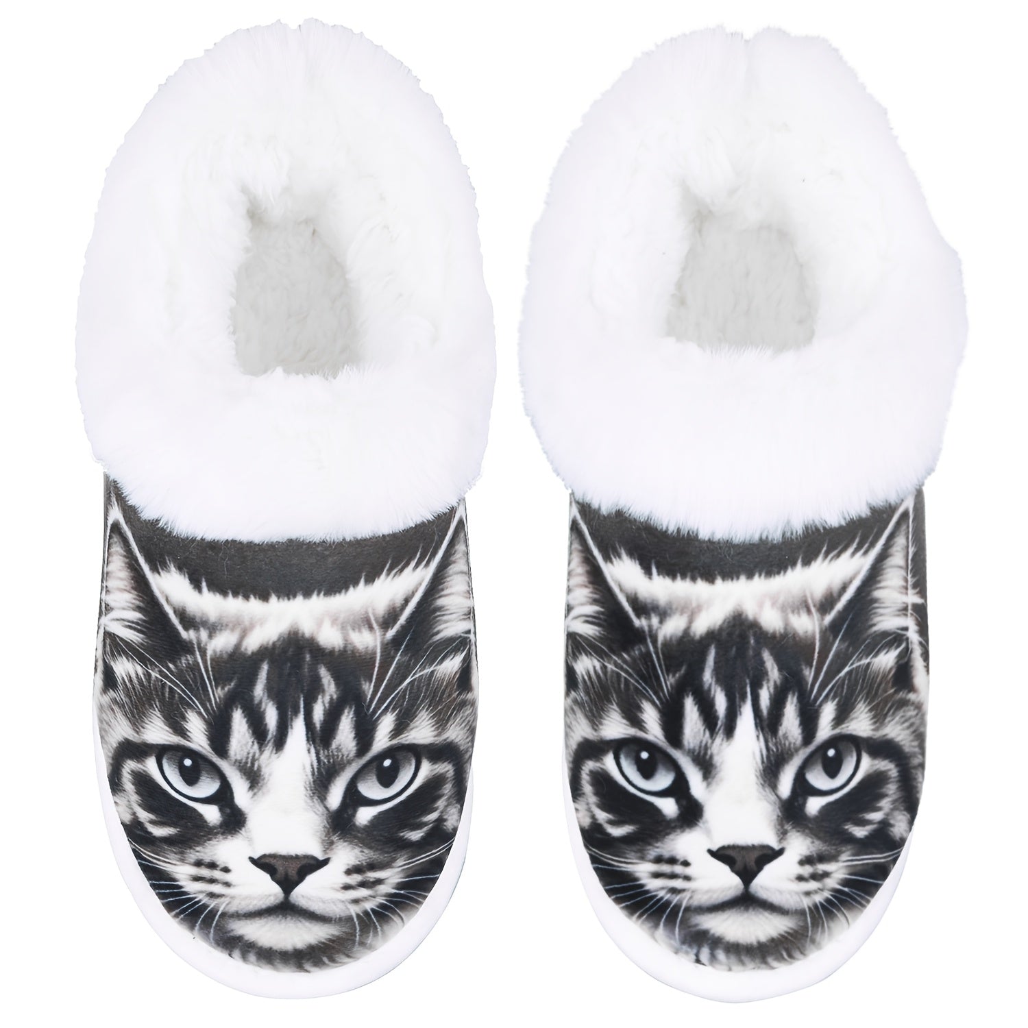 [Cozy Cat Slippers] Cozy Cat Lover's Flannel Slippers - Non-Slip Rubber Sole, Animal Print House Shoes - All-Season Slip-on Indoor/Outdoor Warm Winter Slippers, Machine Washable
