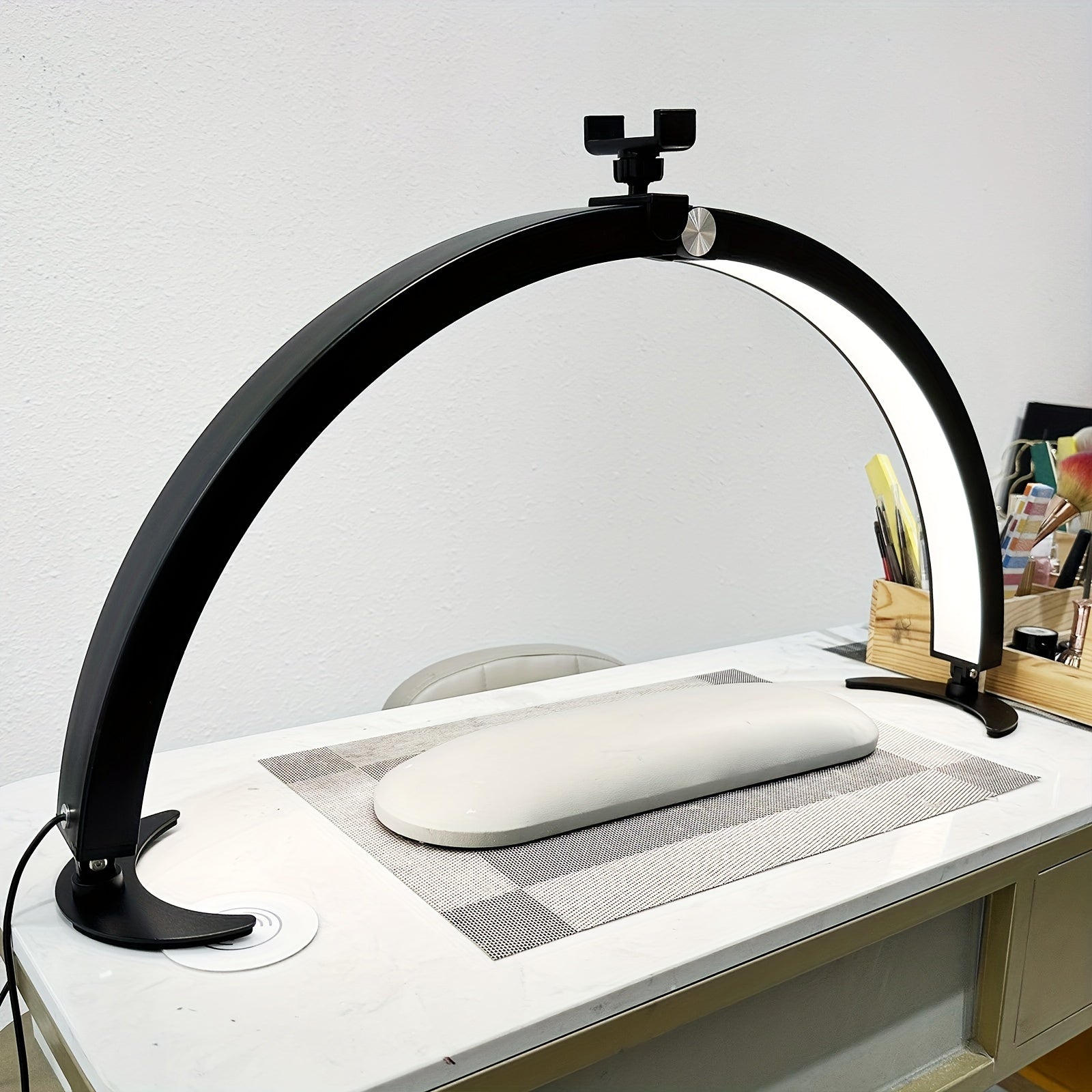 Nail Studio Set Lamp, Eyelash Lamp, Foldable Half Moon Lamp, With Remote Control And Phone Stand, 7 Colors And 10 Brightness Can Be Adjusted For Salon Nail/tattoo/eyebrow Tattoo/facial Beauty Lamp