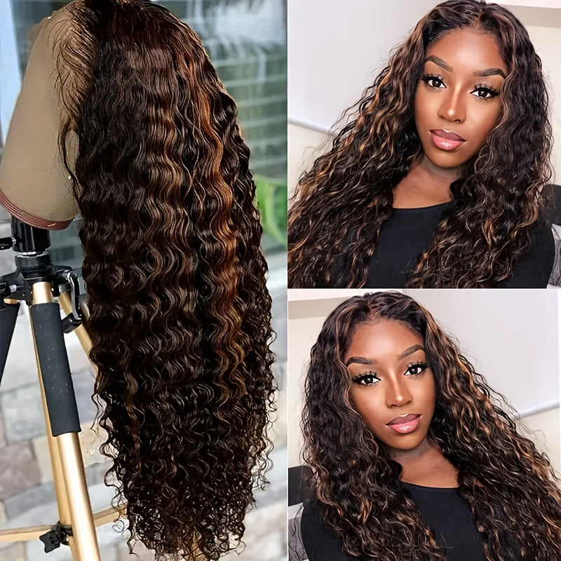 Highlight Lace Front Wig Human Hair 1B/30 Black And Brown Deep Wave Wigs Glueless Wigs Human Hair Pre Cut 13x4 HD Lace Frontal Wig Human Hair Pre Plucked with Baby Hair 200% Density human hair bundles Mother's Day Promotion