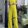 Women'S Solid Color Short Sleeve Shirt and Long Pants Elegant Two-Piece Set