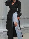 Chic Plus Size V-Neck Bodycon Dress - Solid Color, Long Sleeve, Machine Washable - Perfect for Clubbing & Everyday Glam, for Spring