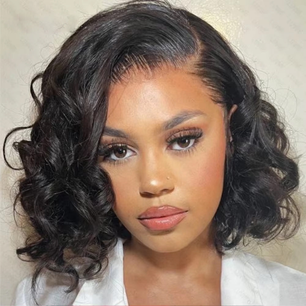 Glueless Short Bob Wig Human Hair - Pre-Plucked 13x4 HD Lace Front, Loose Deep Wave 250% Density, Natural Color with Elastic Band, Ready to Wear for, Short Hair Wigs, Everyday Hairpiece, Elegant Hairpiece