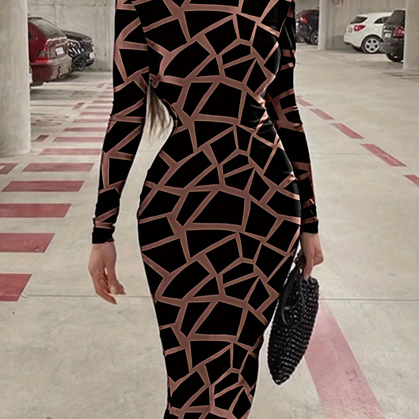 Women's Polyester And Elastane Jersey Dress - High Neckline, Sensual Print, Machine Washable - Spring/Autumn Fashion - For Women - Perfect for Casual & Party Occasions - Ideal Gift for Her