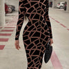 Women's Polyester And Elastane Jersey Dress - High Neckline, Sensual Print, Machine Washable - Spring/Autumn Fashion - For Women - Perfect for Casual & Party Occasions - Ideal Gift for Her
