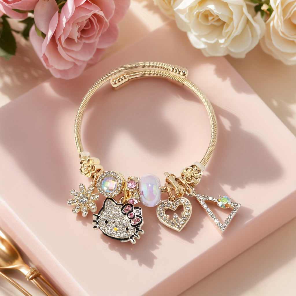 Sanrio for hello kitty Pendant Necklace, Cute Cartoon, Adjustable, Hollow, Zinc Alloy, Durable, with Shiny Beads, for Teenagers, Valentine'S Day