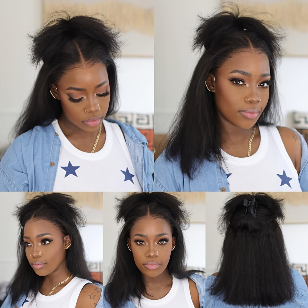 Kinky Straight Clip In Wig Extensions Full Head Yaki Straight Clips In For Women Synthetic Wig 7Pcs Wig Accessories