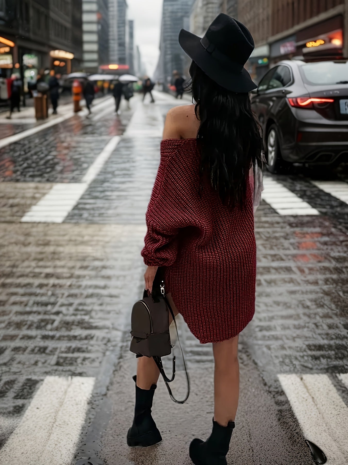 Women's Elegant Sexy Knitted Dress Loose Long Pullover Drop Shoulder Pullover Suitable for Spring And Autumn