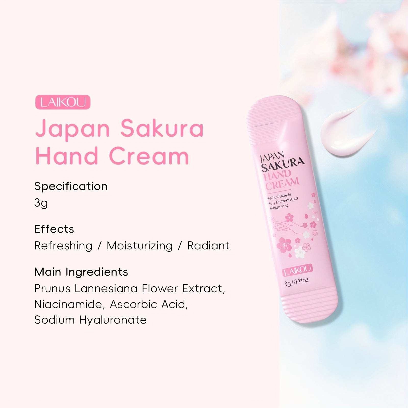 LAIKOU 20pcs Japan Sakura Hand Cream - Hypoallergenic, Moisturizing with Glycerin & Vitamin C - Travel-Friendly, Hydrating Dry Skin, Valentine'S Day Gift Option