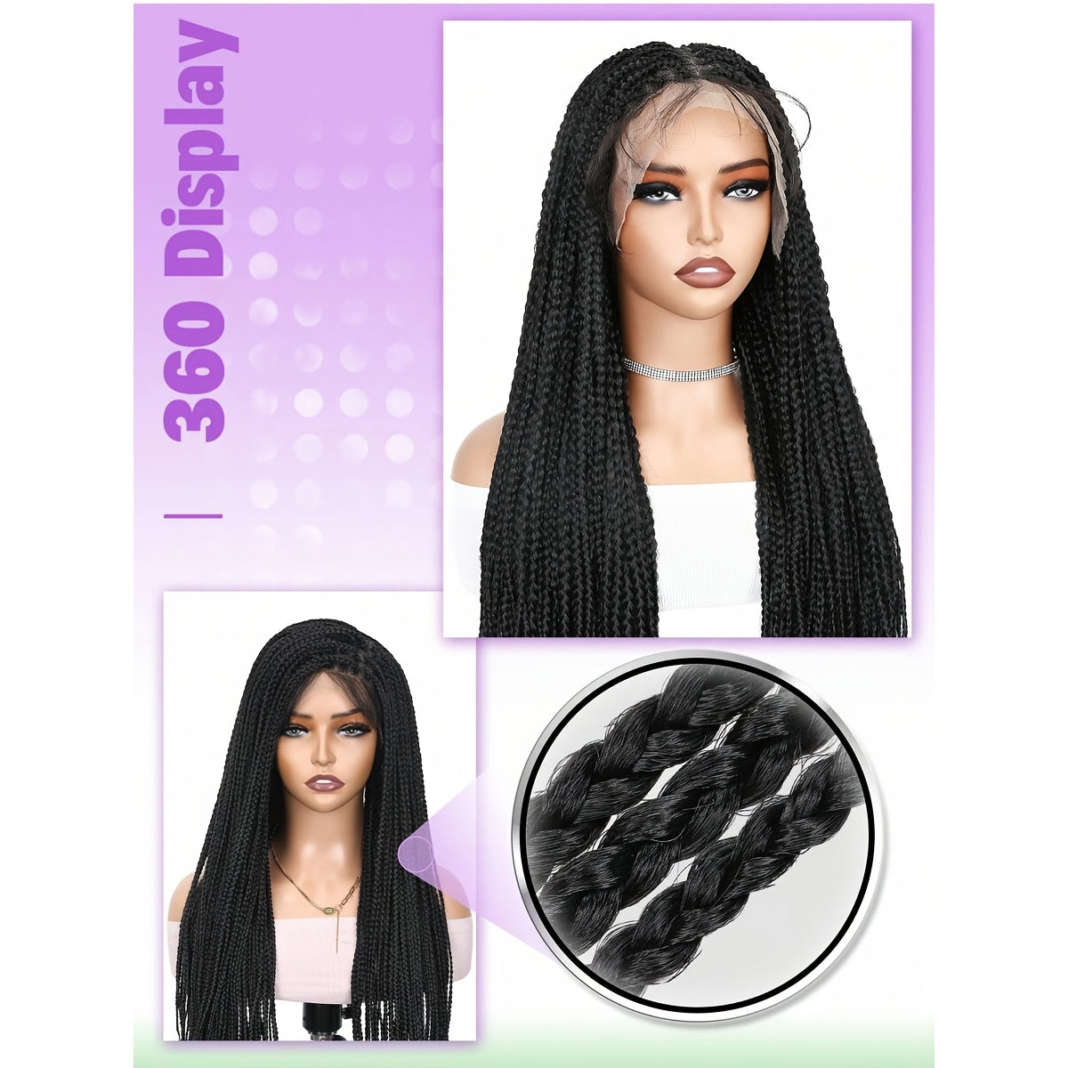 30 Inch Full Lace Braided Wig - Knotless Box Braids, Easy Wear, High-Temperature Fiber, Straight Hair, Elegant Style, All Occasions Wig|Straight Hair Wig|Easy Wear Wig