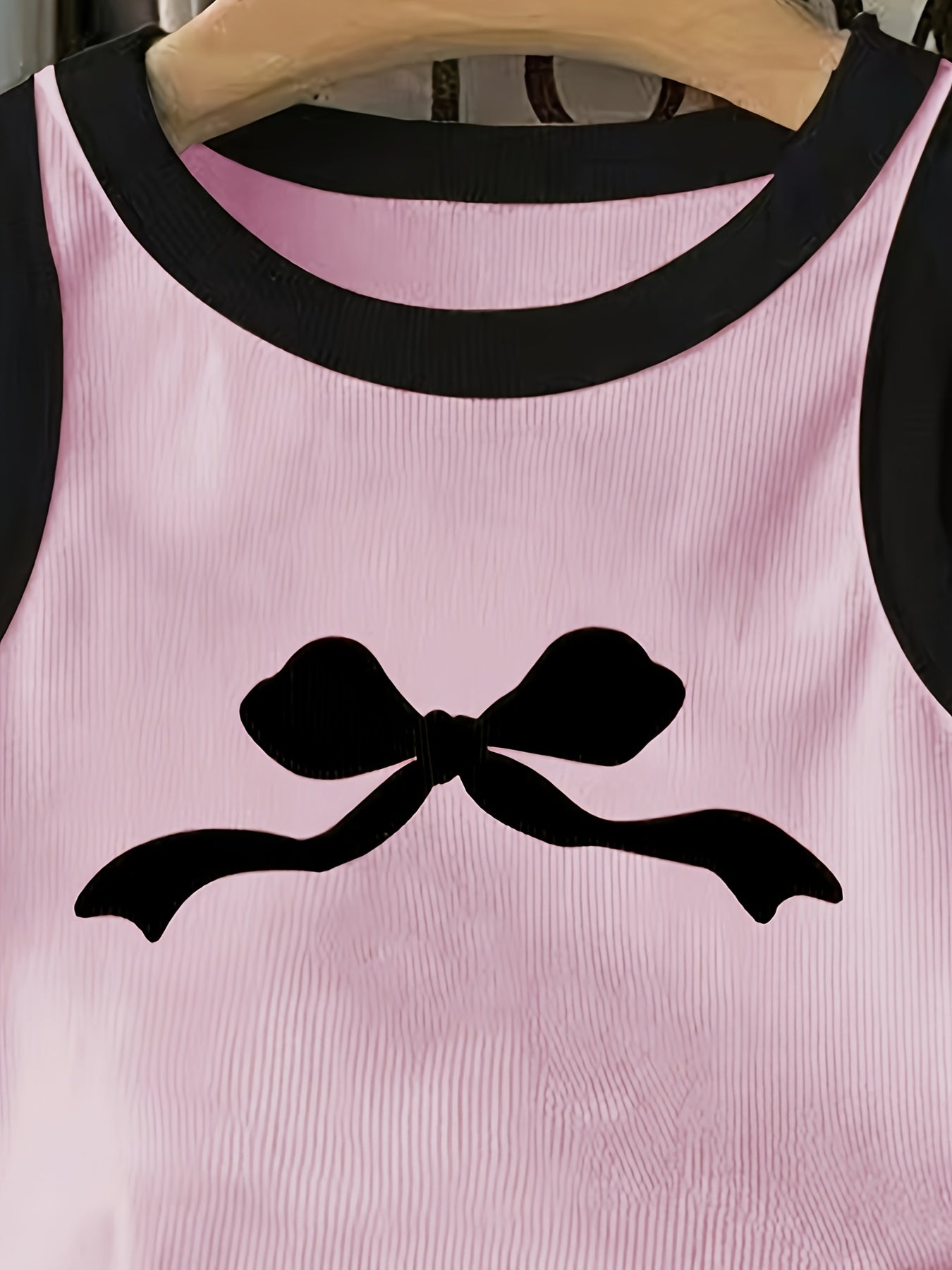 Teenage Girls' Cute Bow Print Tank Top, Simple Fashion for Casual Wear