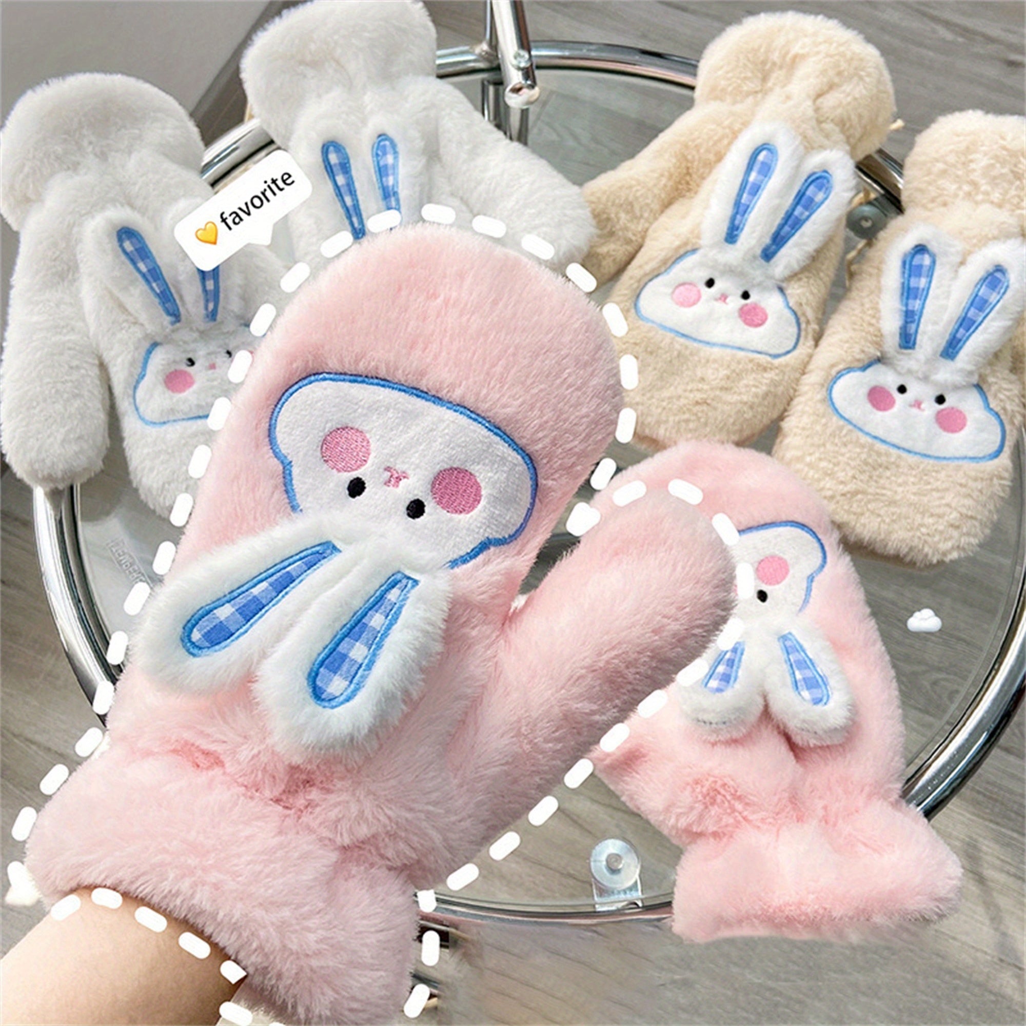 Women's Winter Mittens | Cute Rabbit Design Fleece Gloves | Pink Cotton Blend with Bunny Ears and Face | Plush Warmth for Cold Weather | Non-Stretch, Hand Washable | Cozy Outdoor Accessory