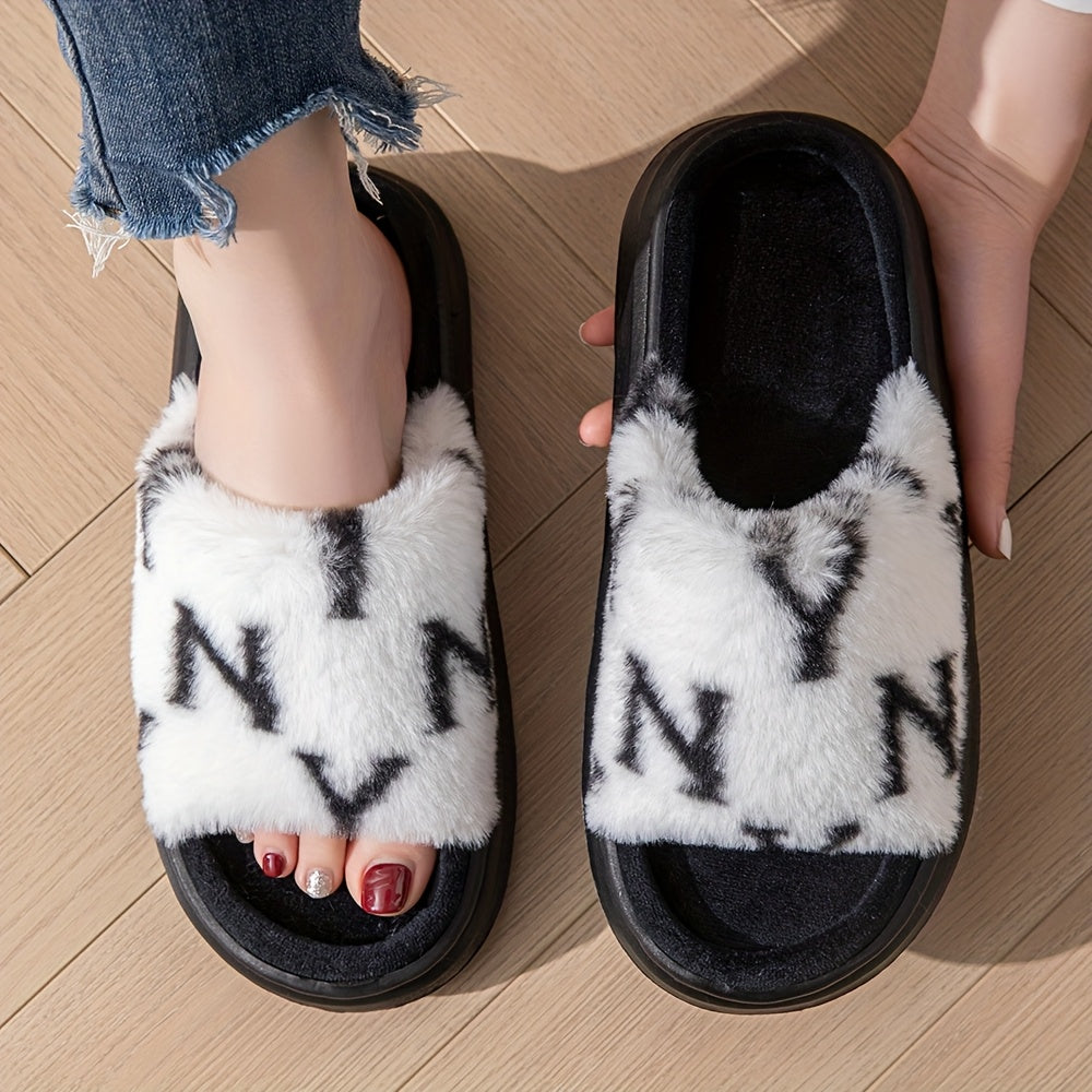 Women'S Casual Letter Print All-Season Slippers, Thick Sole Fabric Upper & Inner, EVA Sole, Lightweight Slip-on Home & Outdoor Slides with Random Letter Pattern
