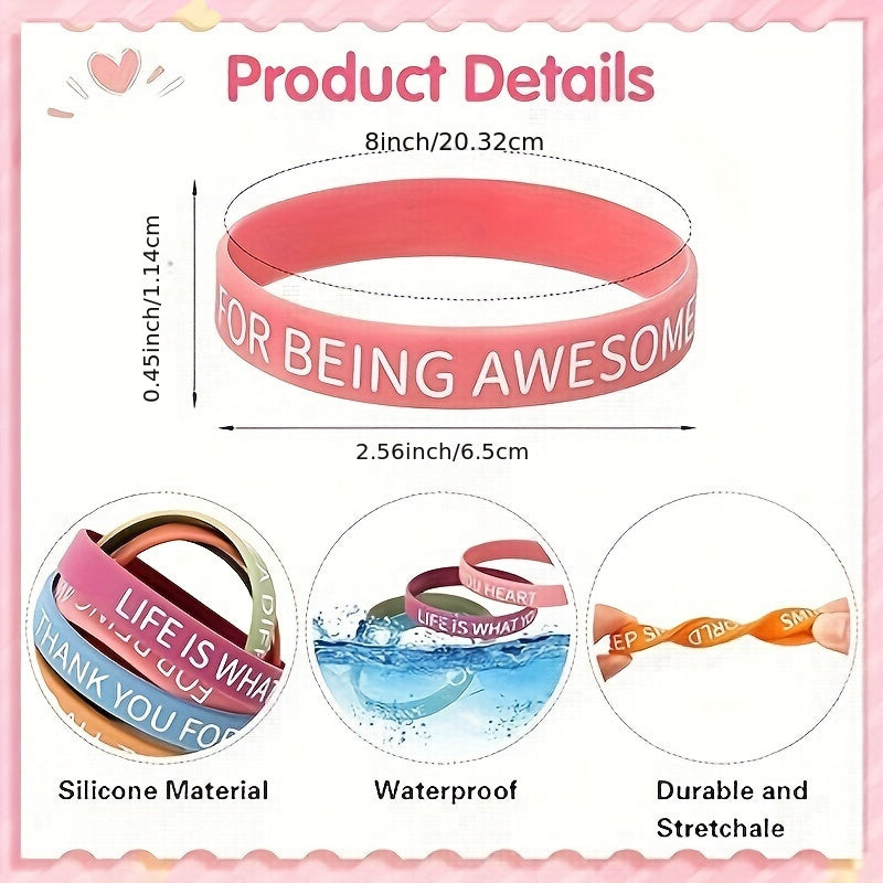 64pcs Inspirational Silicone Bracelets - Colorful Motivational Wristbands for Women, Men, Teens, Teachers & Office Use - 16 Unique Designs with Positive Affirmations like "Never Give Up," "Be Amazing" and "Keep Smiling" - Per