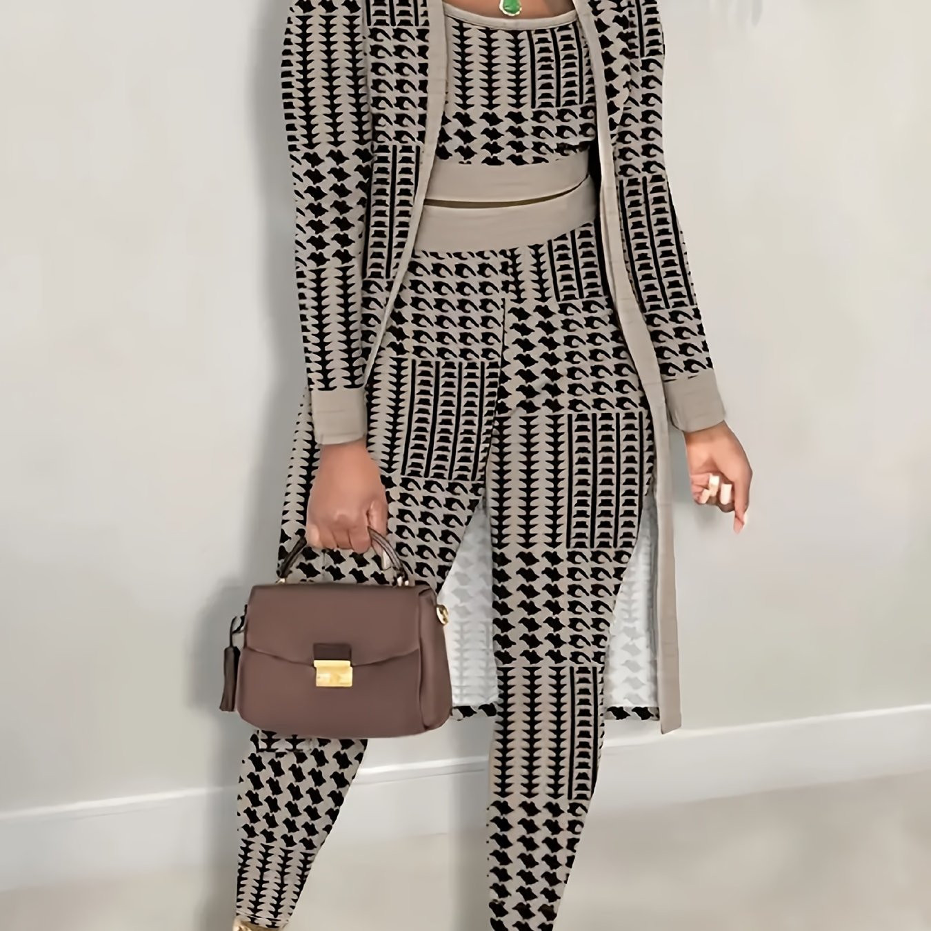 Thousand Birds Grid Print Spring and Autumn New Casual Two-piece Set
