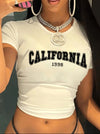 California Letter Print Short Sleeve T-Shirt - Women's Casual Round Neck Top - Spring/Summer Collection