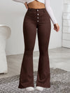 1pc Women'S High Waist Coffee Brown Flare Jeans, Casual Solid Color Denim, All-Season Long Pants with Button Fly, Skinny Fit, Washed Detail, Woven Fabric, Stretchy (98% Rayon, 2% Spandex)