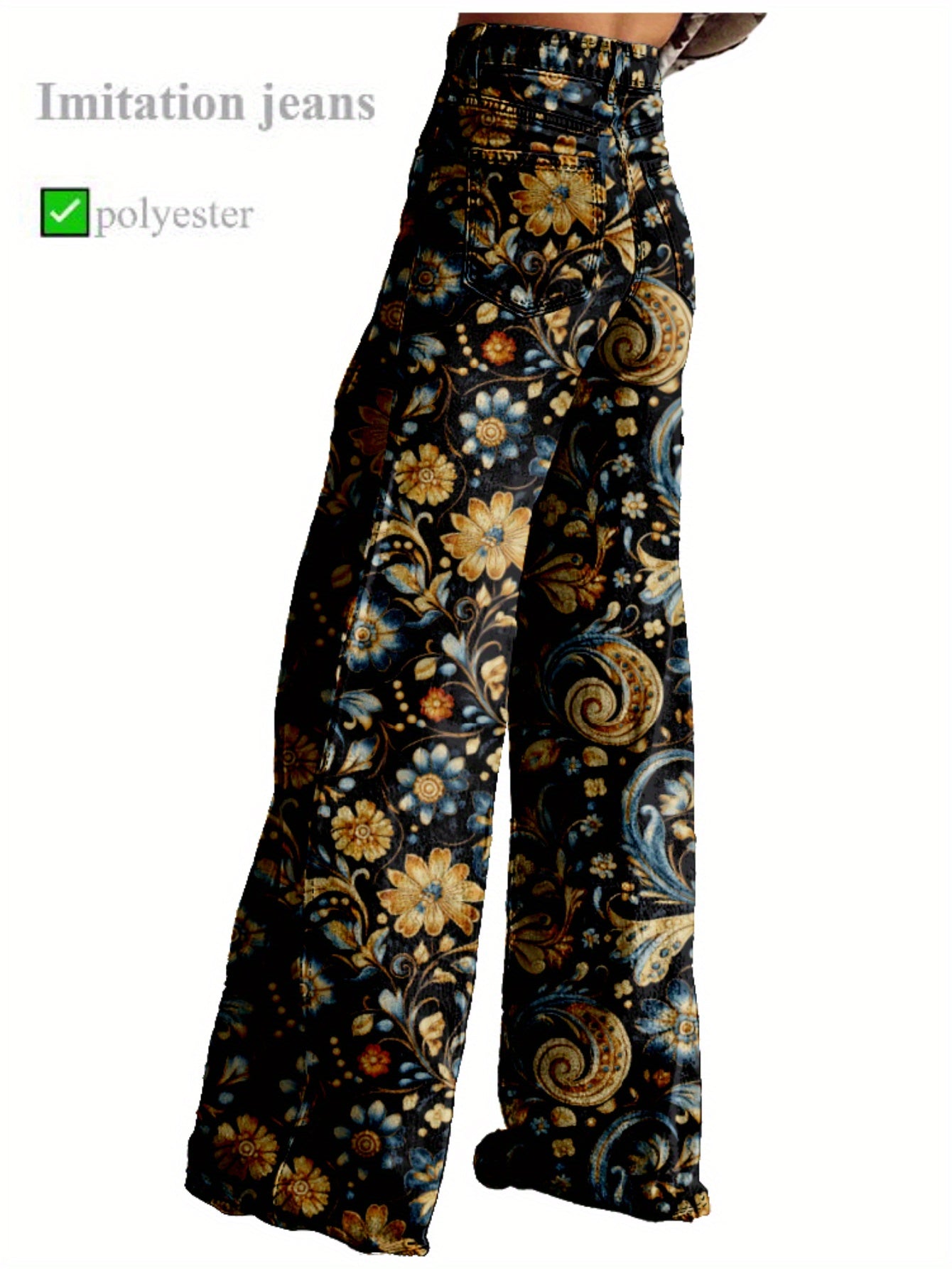 3D Printed Imitation Jeans Wide Leg Versatile Flared High Waisted Women'S Baggy Pants Abstract Geometry Element A Line Hanging Feel Casual Comfortable Loose Floor Length Pants Spring Autumn Polyester Y2K