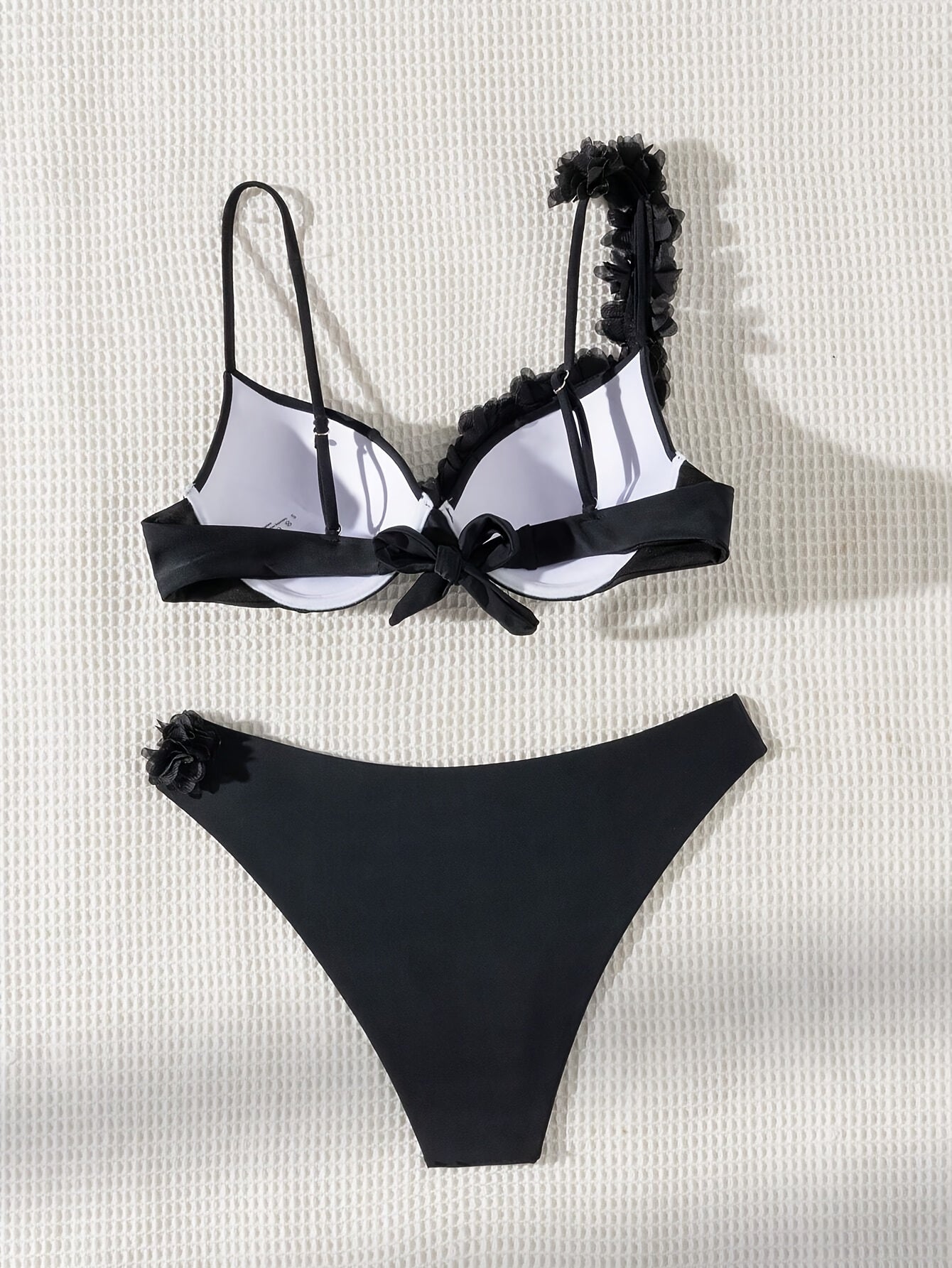 1pc Sexy Floral One-Shoulder Bikini Set, High Stretch Polyamide 80% Elastane 20%, Solid Color Knit Fabric Swimwear