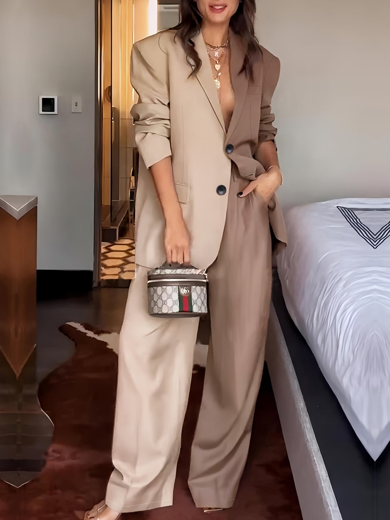 Two-piece Elegant Special Women's Fashion Color-Matching Suit Set