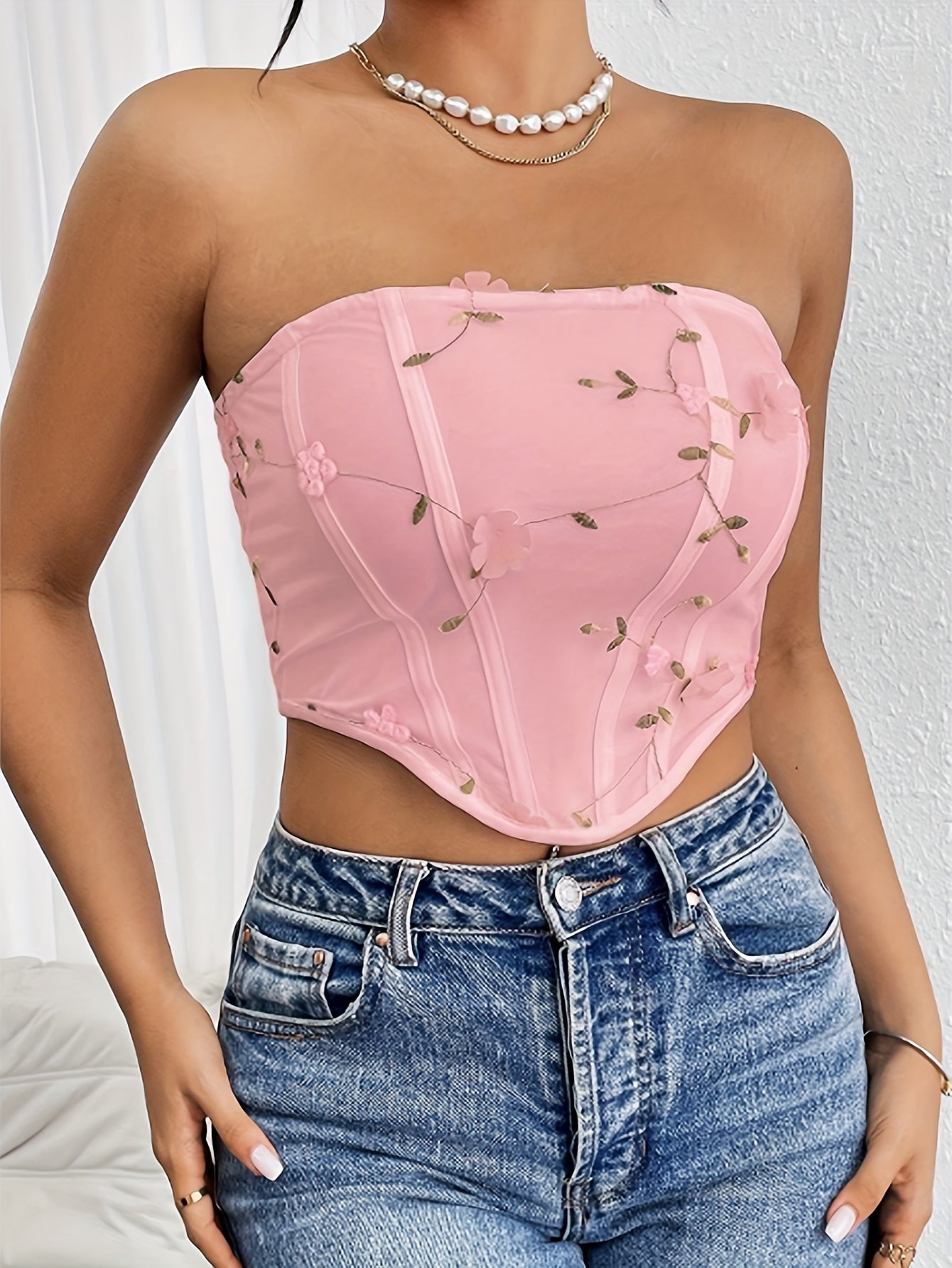 Summer Women'S Fitted Strapless Top in Pink