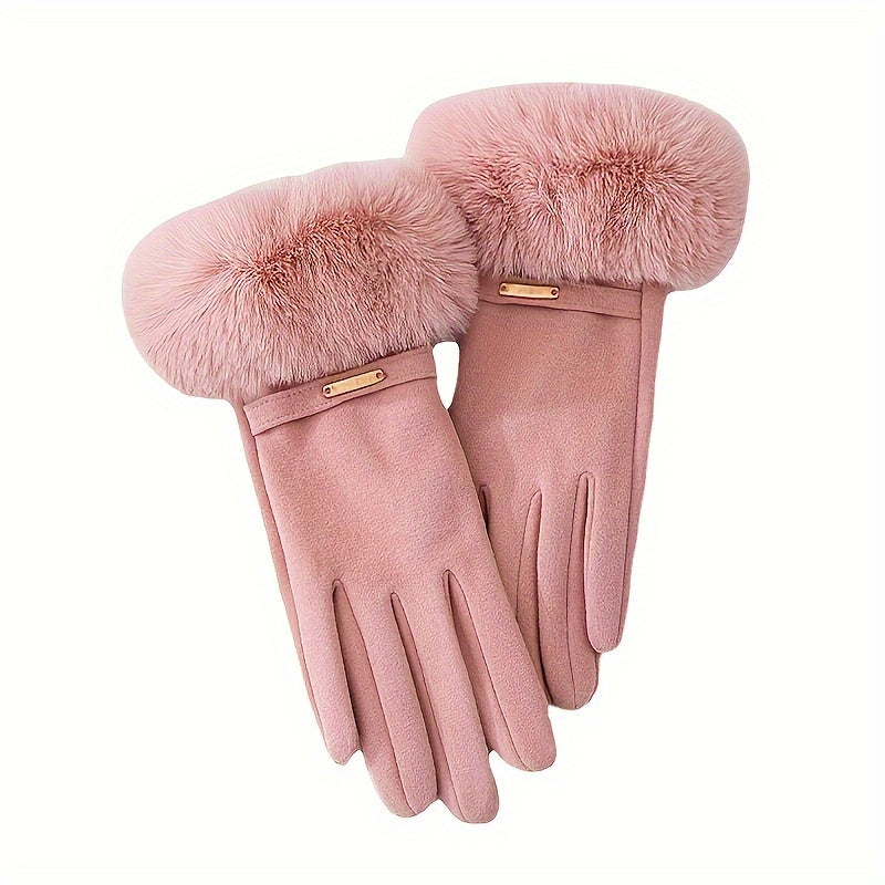 Plush Furry Cuff, Double-Layer Thick Insulation, Windproof & Warm, Ideal for Outdoor Activities & Cycling, Available in Pink/Purple/Blue/Gray