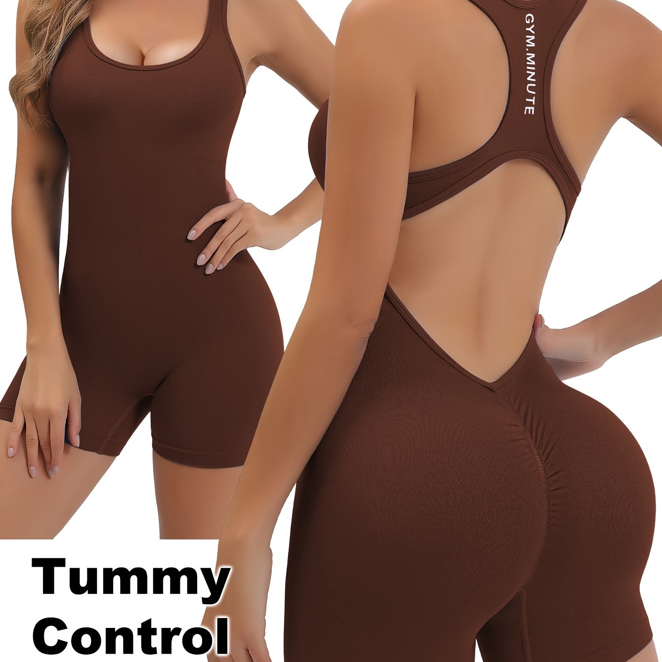 Women's High-Stretch Seamless Brown Jumpsuit Bodysuit - Soft, Breathable, 4-Way Stretch for Yoga, Tennis & Fitness - Quick-Dry, No Sheer Fabric, Machine Washable