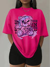 1pc Women'S Casual Jersey T-Shirt with Cartoon Graphic Print, Short Sleeve Crew Neck Top for All Seasons, Knit Fabric Fashion Clothing