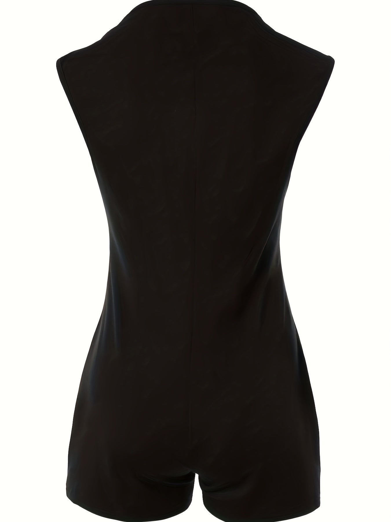 Letter Pattern Contrast Trim Romper Jumpsuit, Casual Button Front Sleeveless Romper Jumpsuit, Women's Clothing