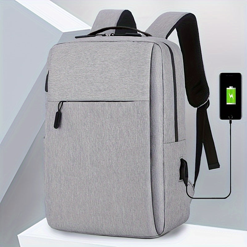 1pc Grey Business Laptop Backpack, Lightweight Fabric Travel Bag with Adjustable Strap, Zipper Closure, Polyester Lining, Sewing Thread Detail, Lace-Up Design for School, Outdoor, Valentines Gift