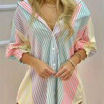 Striped Button Front Shirt, Elegant Long Sleeve Lapel Shirt - Women's Clothing -  Stylish & Comfortable - For Casual & Formal Occasions - Perfect Gift for Women