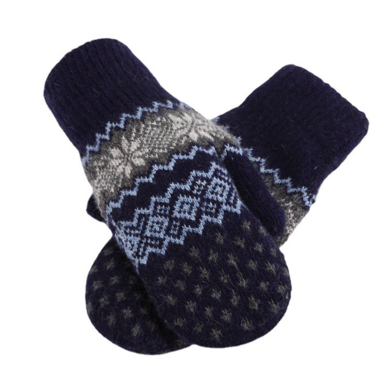 1 Pair Winter Gloves, Double-Layer Thick Warm Knit Mittens with Geometric Pattern, Acrylic 90% Nylon 10% Elasticity, Touchscreen Compatible for Outdoor Sports, Cycling, Skiing - Hand Washable, Winter Clothes