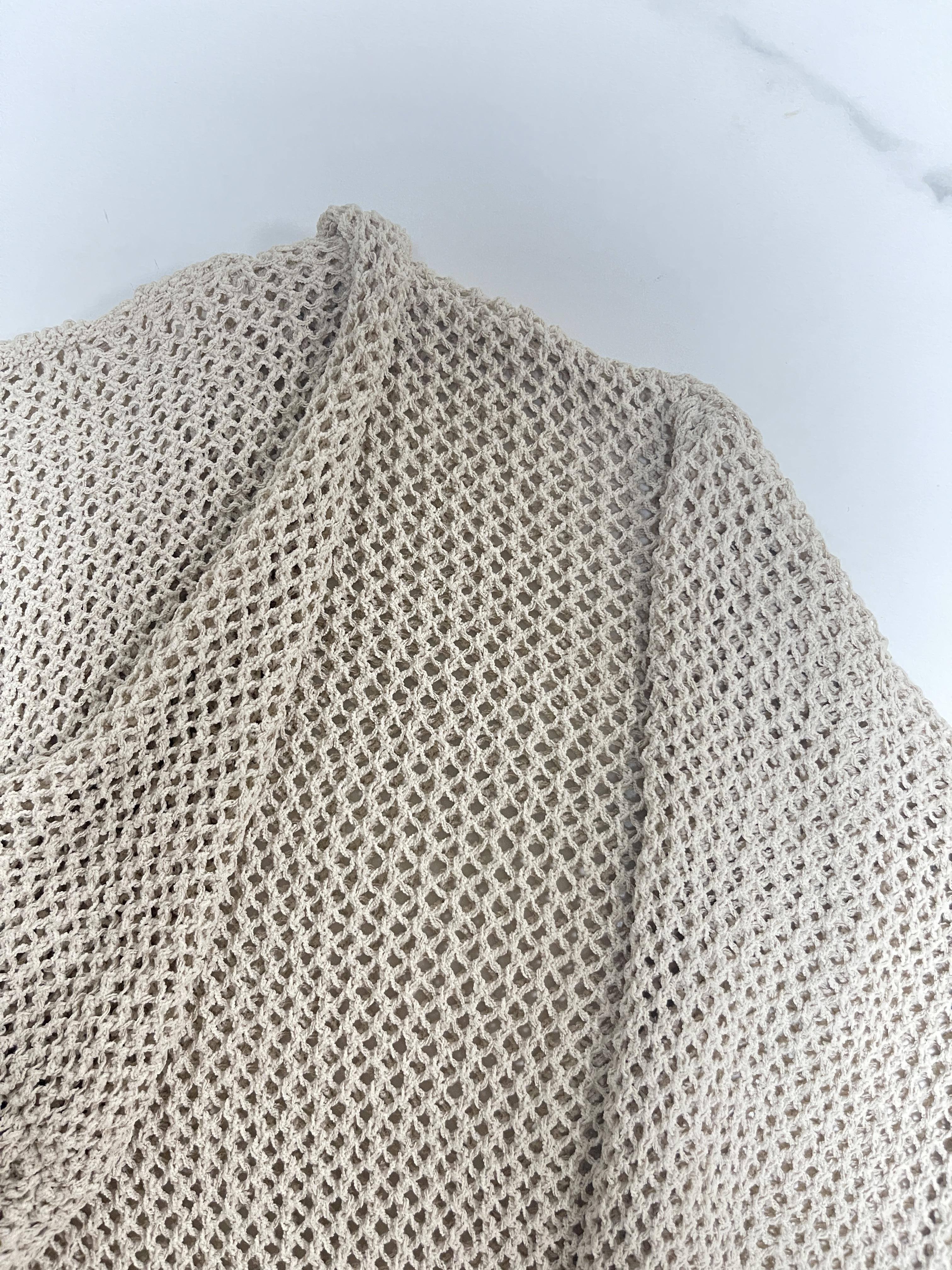 8623# Casual Loose-Fit Openwork Hooded Cardigan - Semi-Sheer Light Grey with Breathable Cut-Out Details, Medium Stretch for Spring Summer Fall Layering, Cardigan, Layering Piece, Hooded Neckline, Mediumstretch Fabric