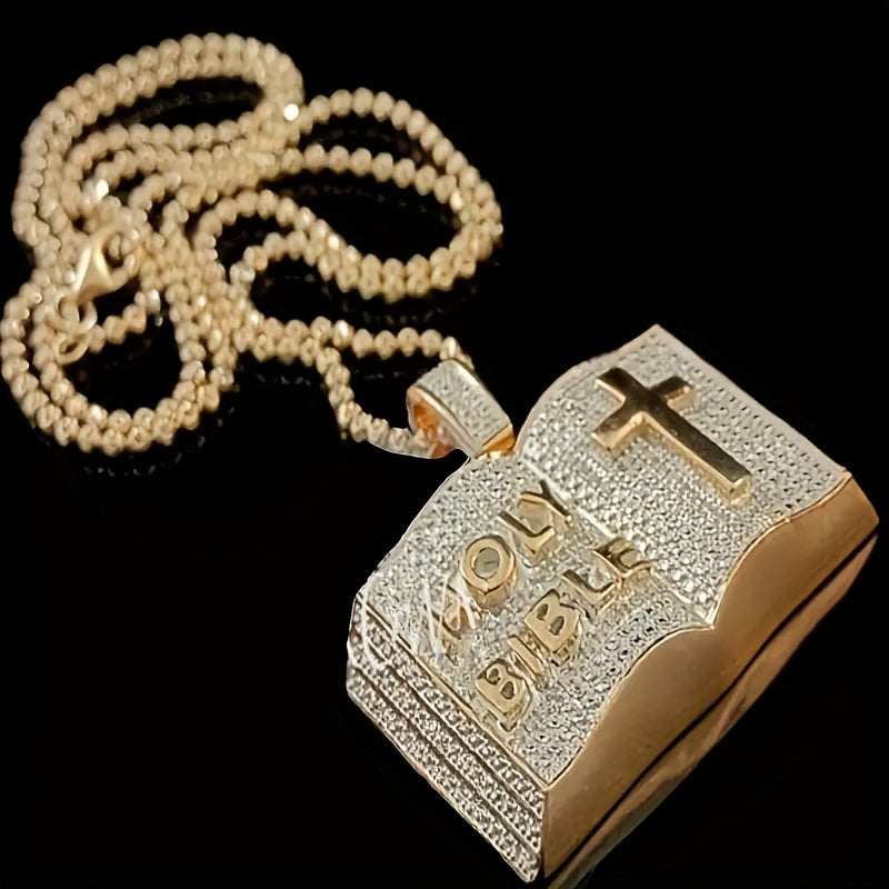 1 Men'S Fashion Pendant Necklace, Cross Bible Religious Pendant Inset Zirconia Necklace, Punk Unisex Hip Hop Jewelry