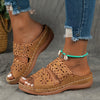 Women's Brown Synthetic Leather Slide Sandals - Open Toe, Floral Cut-Out Design, Soft TPU Sole, Comfortable Summer Footwear for Casual Wear, Stylish Outdoor Wear | Floral Cutout Sandals | Comfortable TPU Sole, Strappy Sandals
