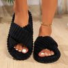 Women’s Minimalist Striped Plush Slippers – Soft Open-Toe House Shoes with EVA Sole, All-Season Indoor Comfort