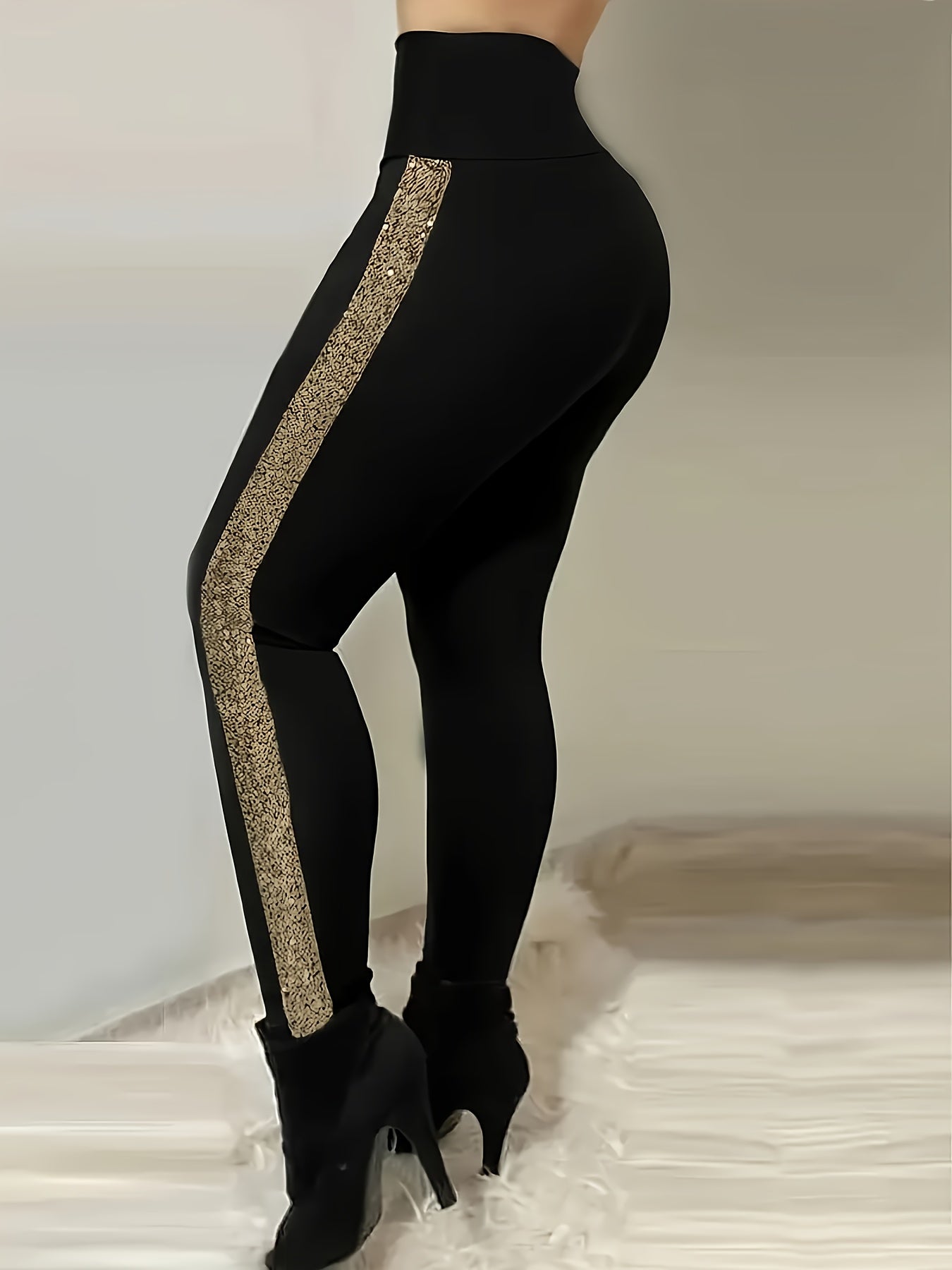 Elegant High-Waist Zippered Pants with Glitter Accents - Stretchy Polyester & Elastane Blend, Slim Fit Long Trousers for Evening Events, Women's Fashion, Party Trousers|Sleek Fitted Pants|Zipper Closure, High Waisted Leggings