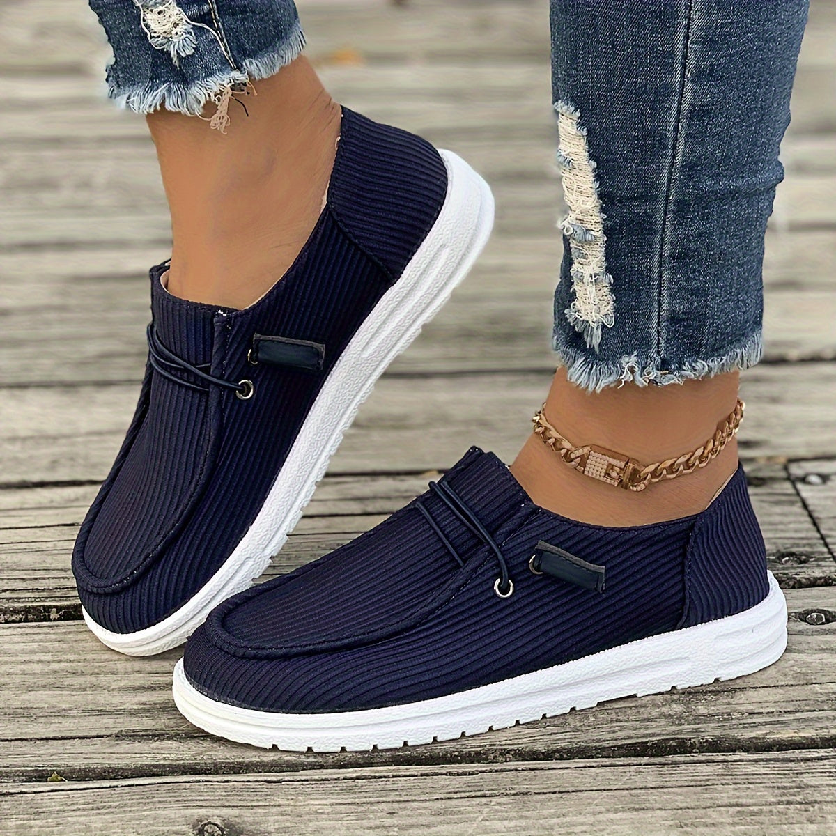 Women’s Casual Slip-On Skateboard Sneakers – Non-Slip TPU Sole, Breathable Fabric Upper & Insole, All-Season Comfort | Solid Color Streetwear Shoes