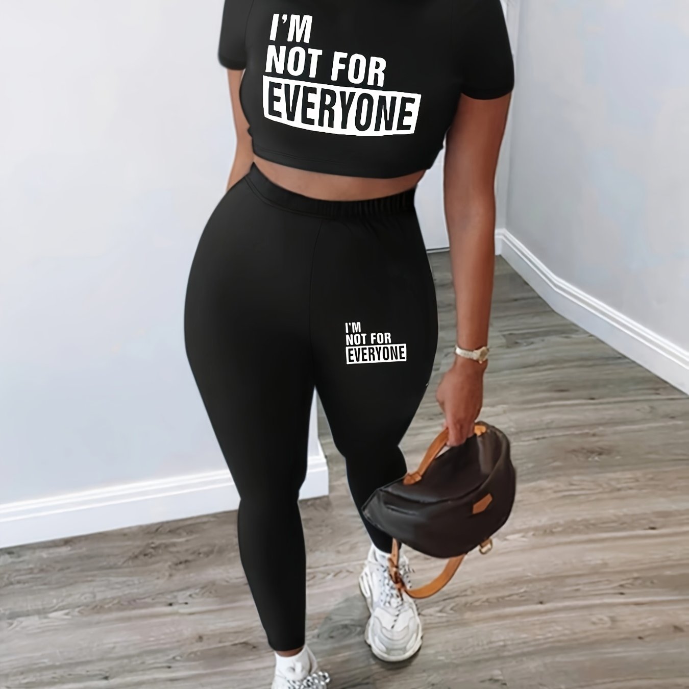 8790I12 European And American Women'S Letter Print Casual Motorcycle Two-Piece Set, Tight Short-Sleeve Crop Top And Long Pants, Sexy Casual Outdoor Outfit.