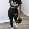 8790I12 European And American Women'S Letter Print Casual Motorcycle Two-Piece Set, Tight Short-Sleeve Crop Top And Long Pants, Sexy Casual Outdoor Outfit.
