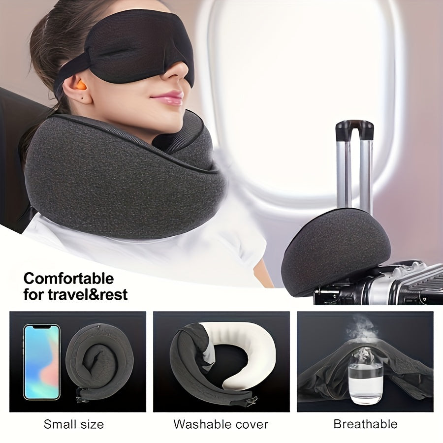 Comfortable Memory Foam 1pc Travel Pillow - Breathable, Machine Washable - For Airplane, Office, Car, and Home Lounging