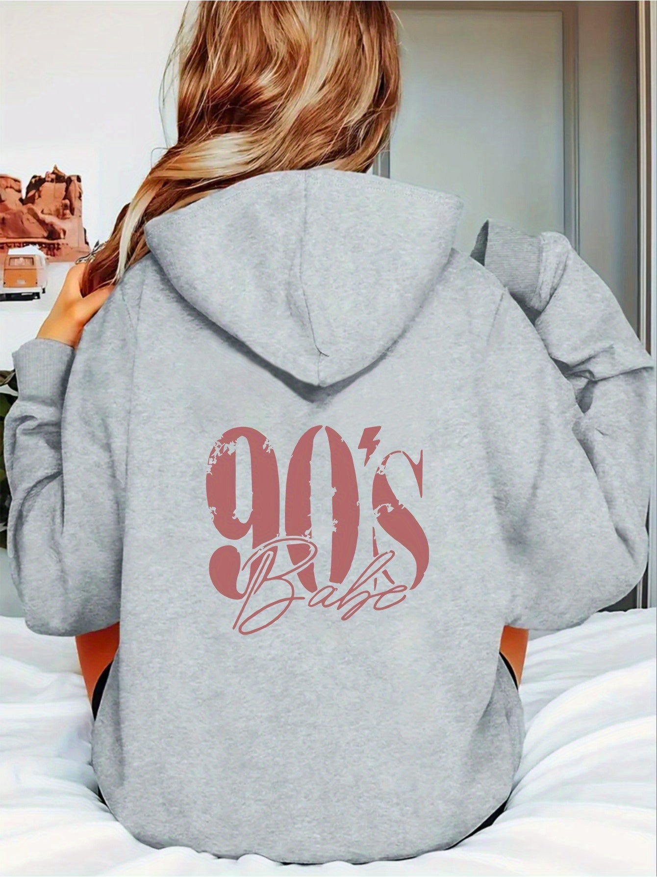 Y2K-Inspired '90'S Baba' Graphic Print Hoodie for Women - Casual Long Sleeve, Kangaroo Pocket, Drop Shoulder Design, Street Style, Machine Washable, Perfect for Spring & Summe