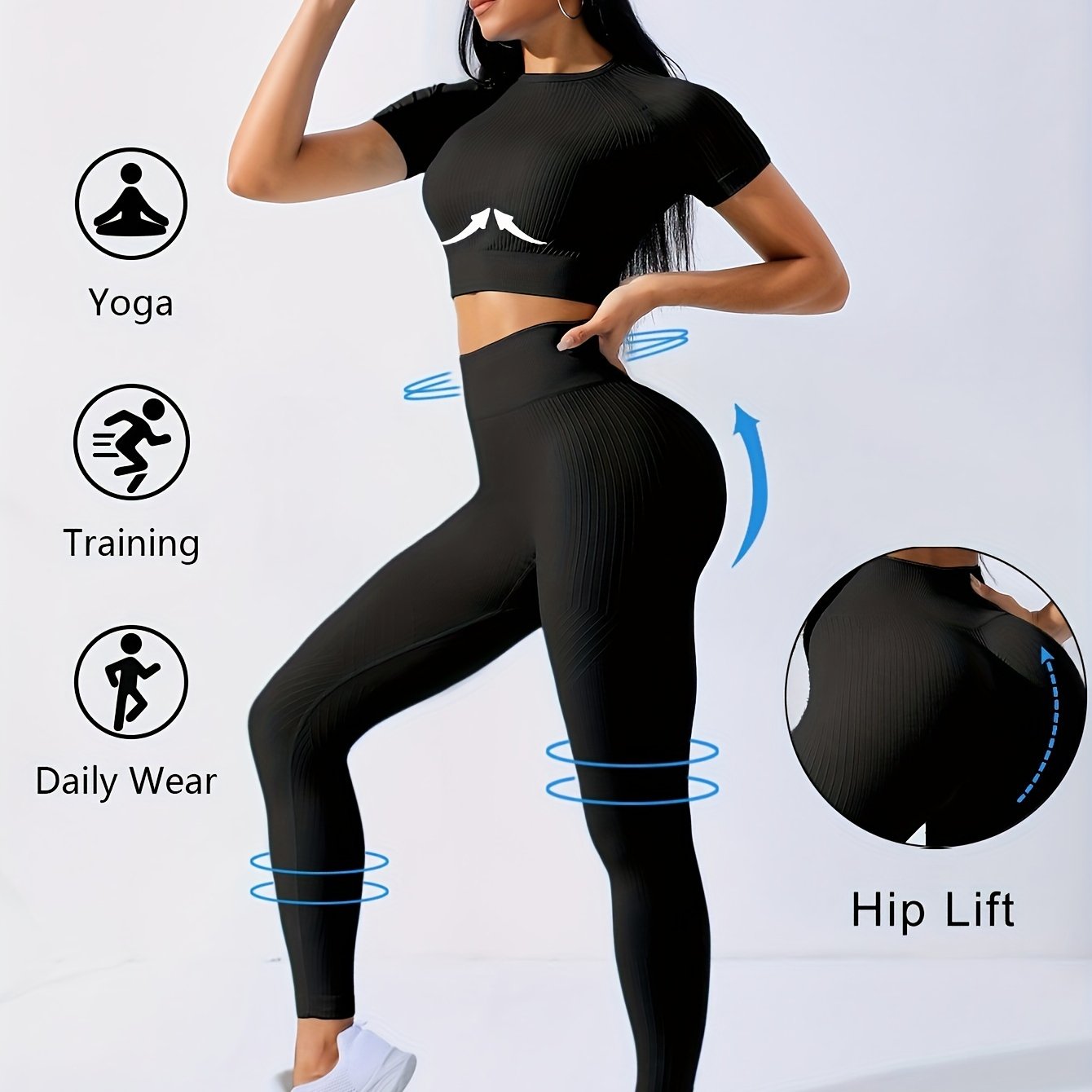 2pcs Sports Set, Short Sleeve Yoga Top & High Waist Running Workout Leggings - Breathable, Moisture-Wicking Fabric - For Women - Perfect for Yoga, Running, Gym & Fitness - Ideal Gift for Active Women