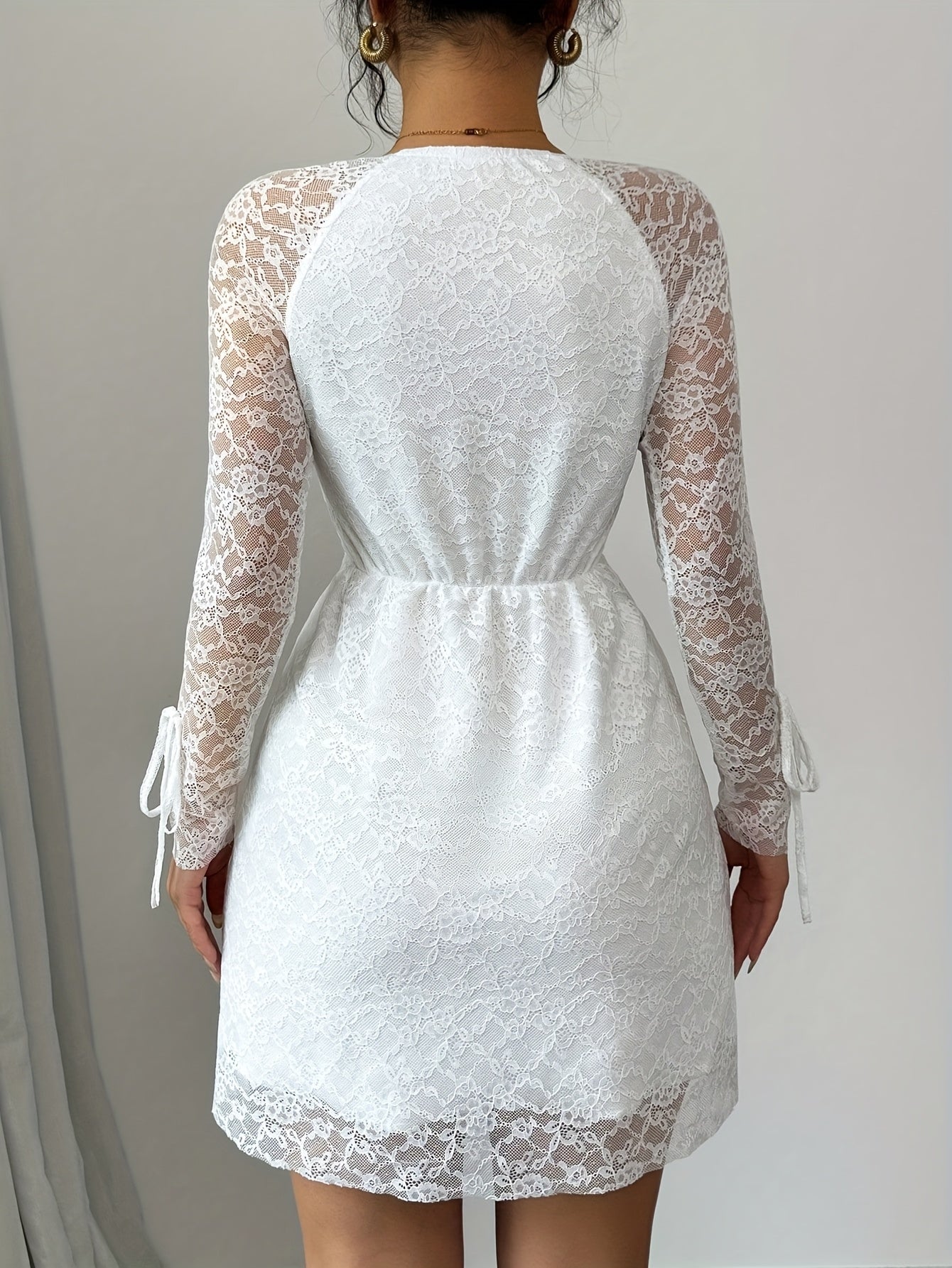 Elegant White Lace A-Line Dress with Long Sleeves - Perfect for Weddings, Parties, and Formal Events, Formal Attire|Elegant Aline Dress|Lace Fabric