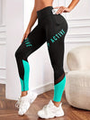 Casual Women'S Color-Blocked Mesh Patchwork Letter Print Pocket Comfortable Elastic Waist Versatile Tight Yoga Leggings.