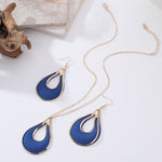 Water Drop Hollow Metal Pendant Necklace And Earrings 2-Piece Set For Women