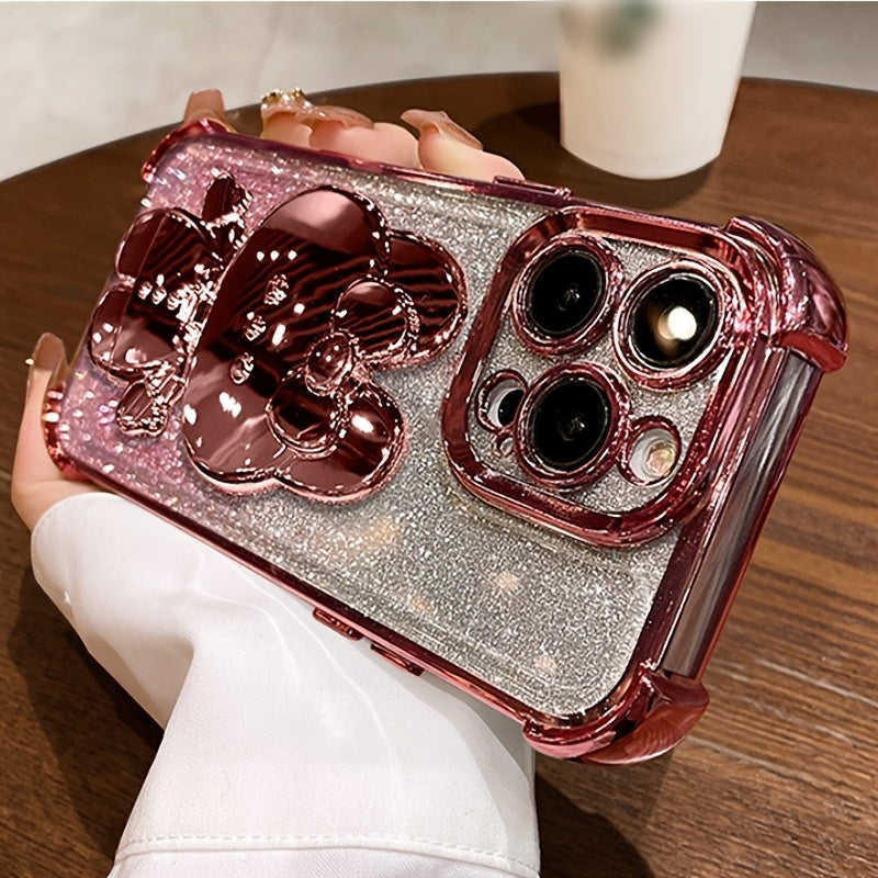 New Luxury Diamond-Inlaid Sparkling Invisible Makeup Mirror Mobile Phone Holder with Lens Protection, Cute Rabbit Holder Mobile Phone Case, Suitable for iPhone11/12/13/14/15/16 Pro Max/plus Mobile Phone Case Luxury Halloween-