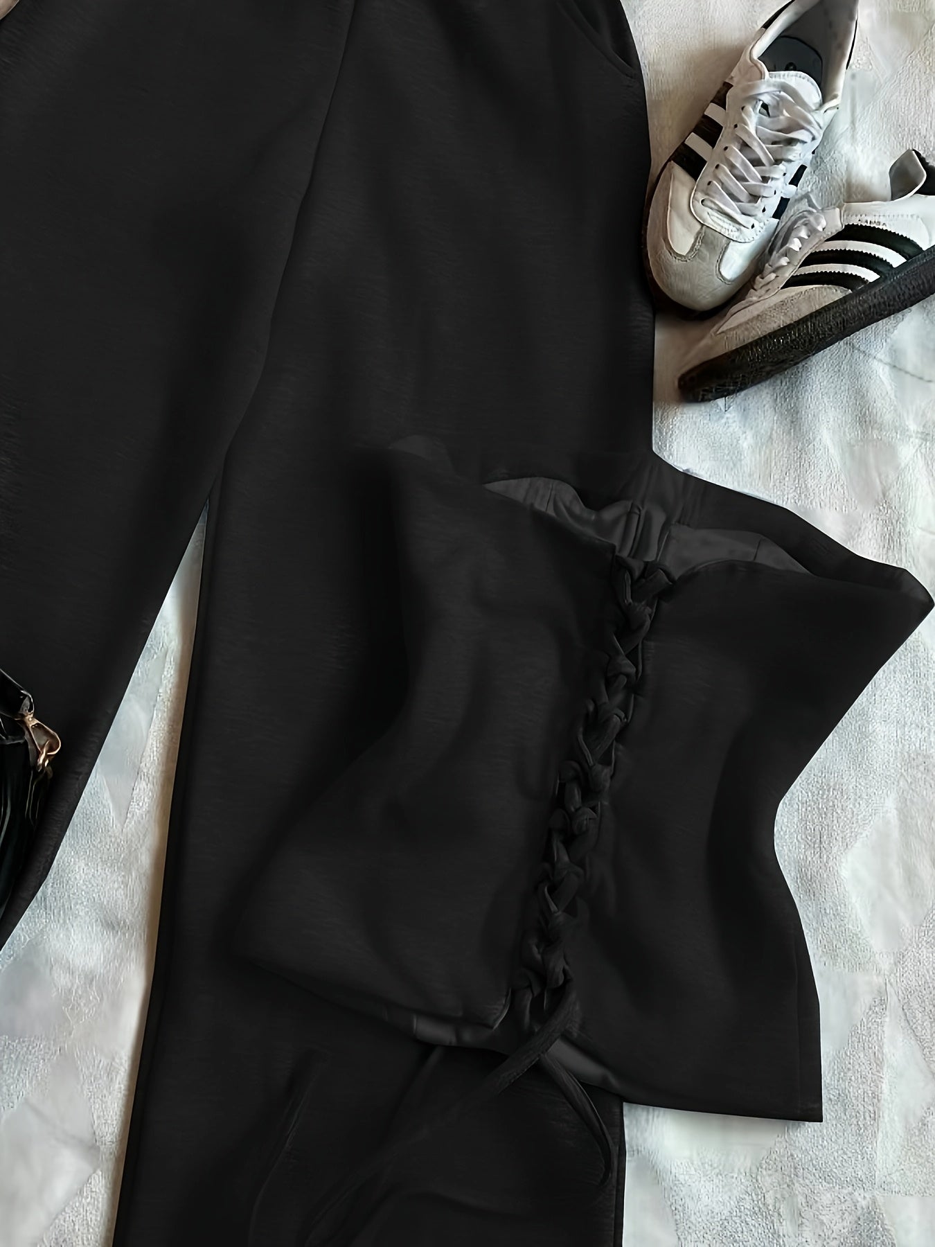 Women's Long Pants & Sleeveless Crop Hoodie Set – Casual Solid Color Two-Piece Loungewear with Drawstring Waist