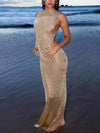 Sleeveless Backless Split Thigh Maxi Dress - Sexy Beachwear for Women, High Stretch Elegant Bodycon Style, Perfect for Summer Outings and Romantic Getaways, Vacation Dress | Stylish Evening Wear | Textured Fabric