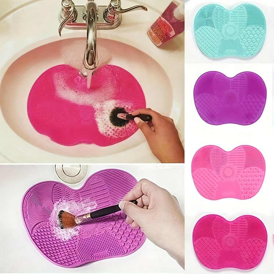 Silicone Apple-Shaped Scrub Pad with Suction Cup – Portable Makeup Brush Cleaner Mat for Daily Beauty Care, Non-Electric & Formaldehyde-Free, Pink & Multi-Color Options, Cosmetic Tool Cleaner | Playful Design | Formaldehyde